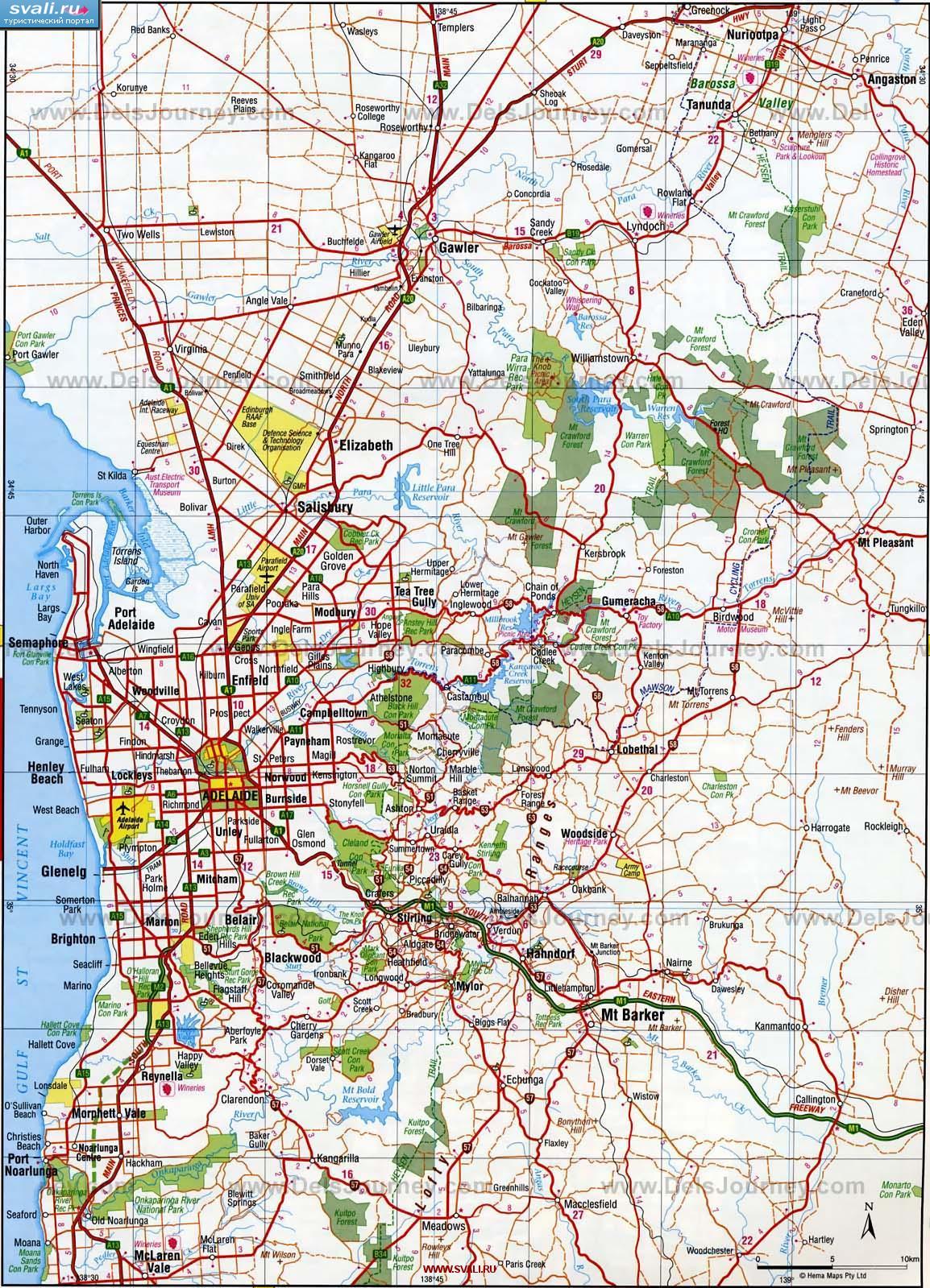 Карта окрестностей Аделаиды, Австралия (англ.)