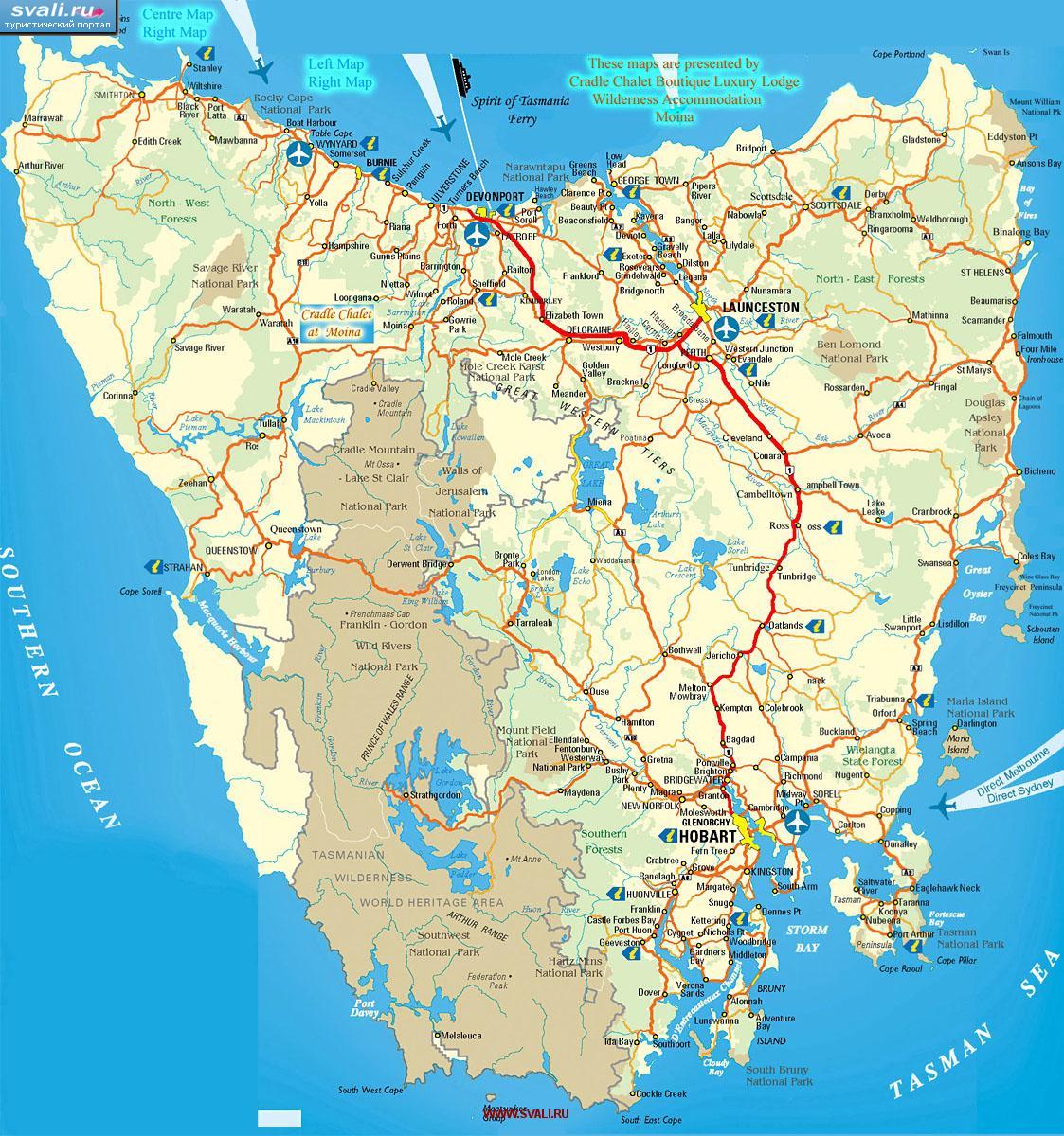 Карта Тасмании, Австралия (англ.)