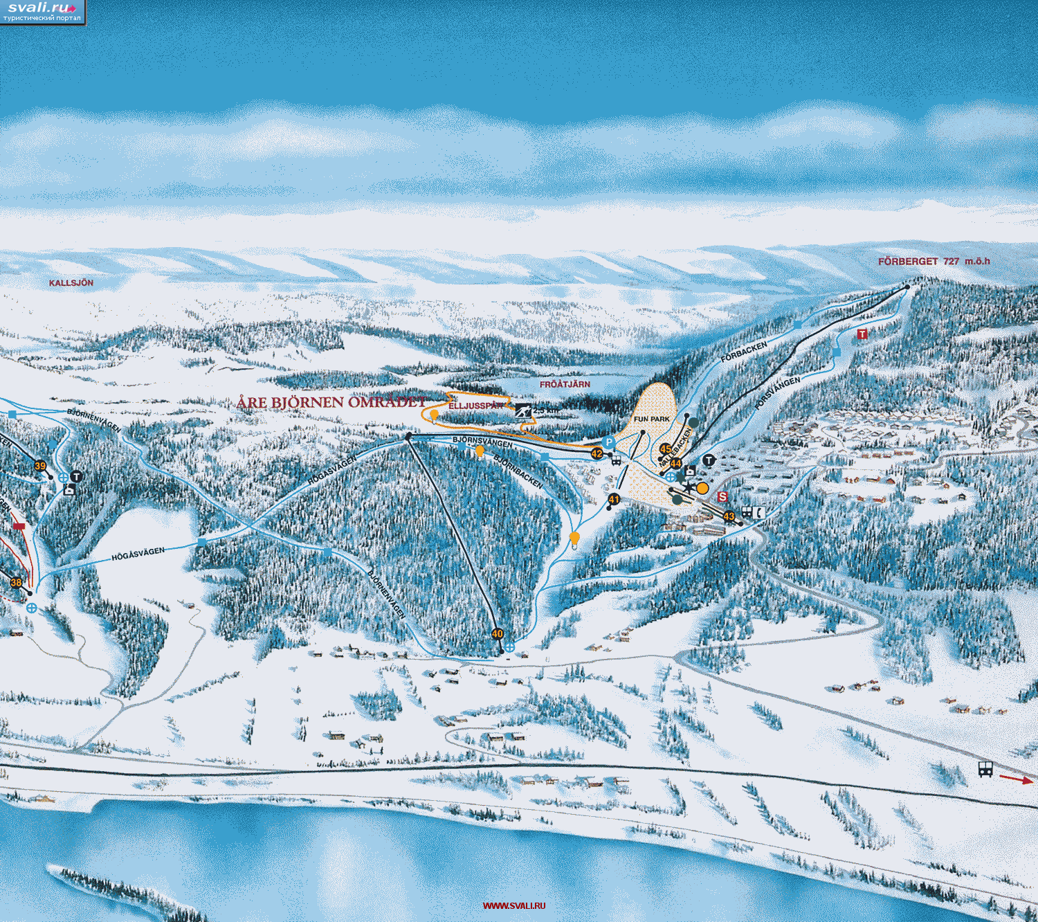 Схема горнолыжных трасс Оре-Бьёрнен, горнолыжный курорт Оре, Швеция (швед.)