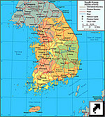 Политическая карта Южной Кореи (англ.)