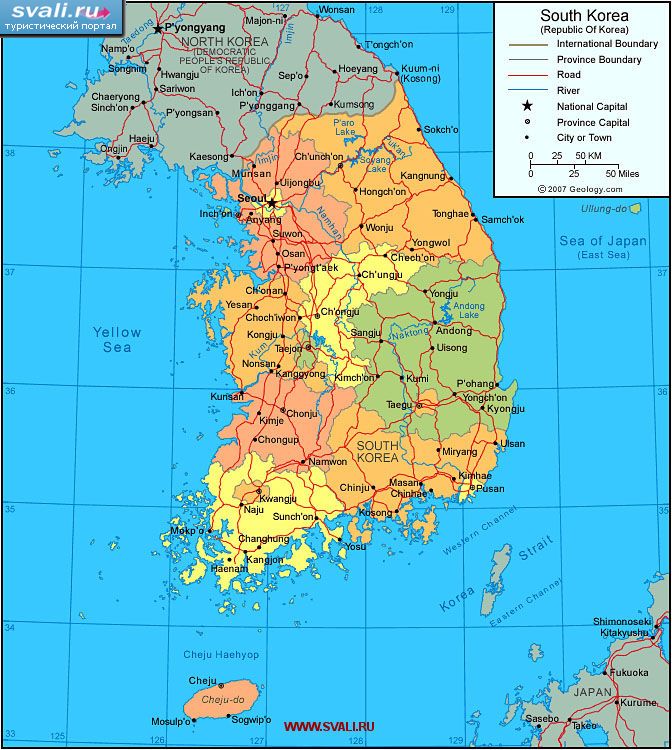карты : Политическая карта Южной Кореи (англ.)