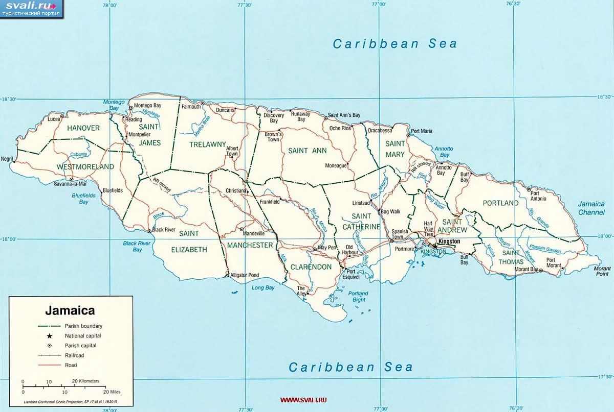 Карта провинций Ямайки. (англ.)