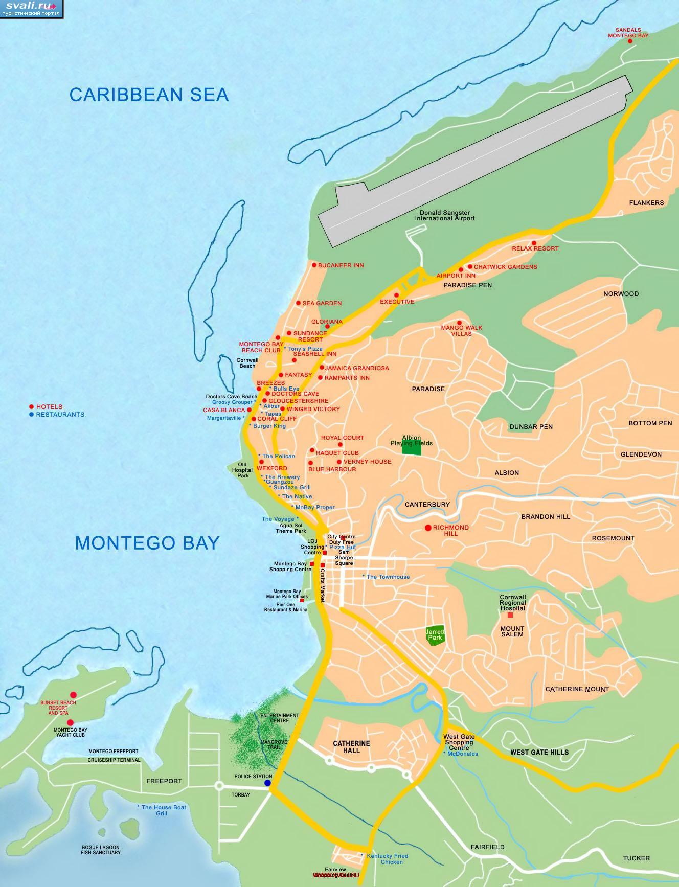 Карта курорта Монтего Бей (Montego Bay), Ямайка (англ. 