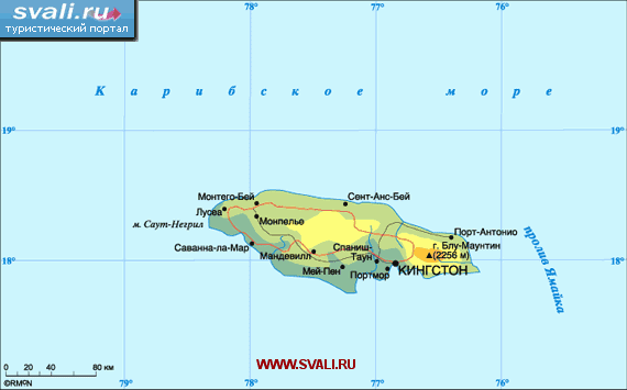 Карта Ямайки.