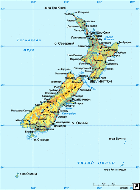 Карта Новой Зеландии.