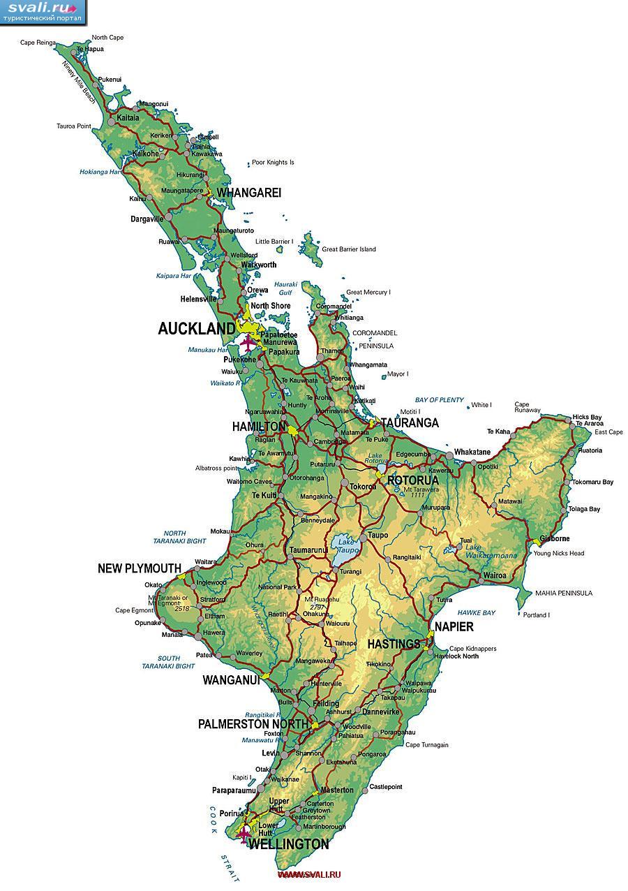 Карта Новой Зеландии. Северный остров (англ.)