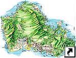 Туристическая карта острова Оаху, Гавайские острова (англ.) 