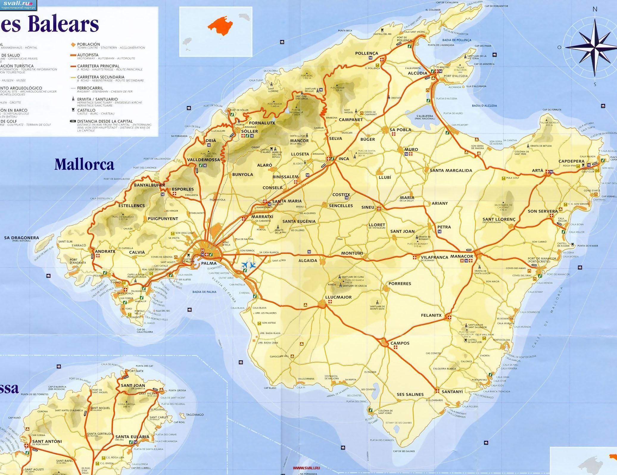 Балеарские острова. Карта острова Майорка (исп.)