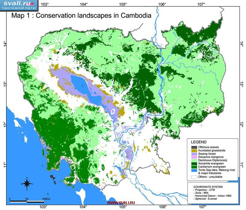 Ландшафтная карта Камбоджи (англ.) 