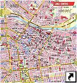 Подробная туристическая карта центра города Лима (Lima), Перу (исп.)