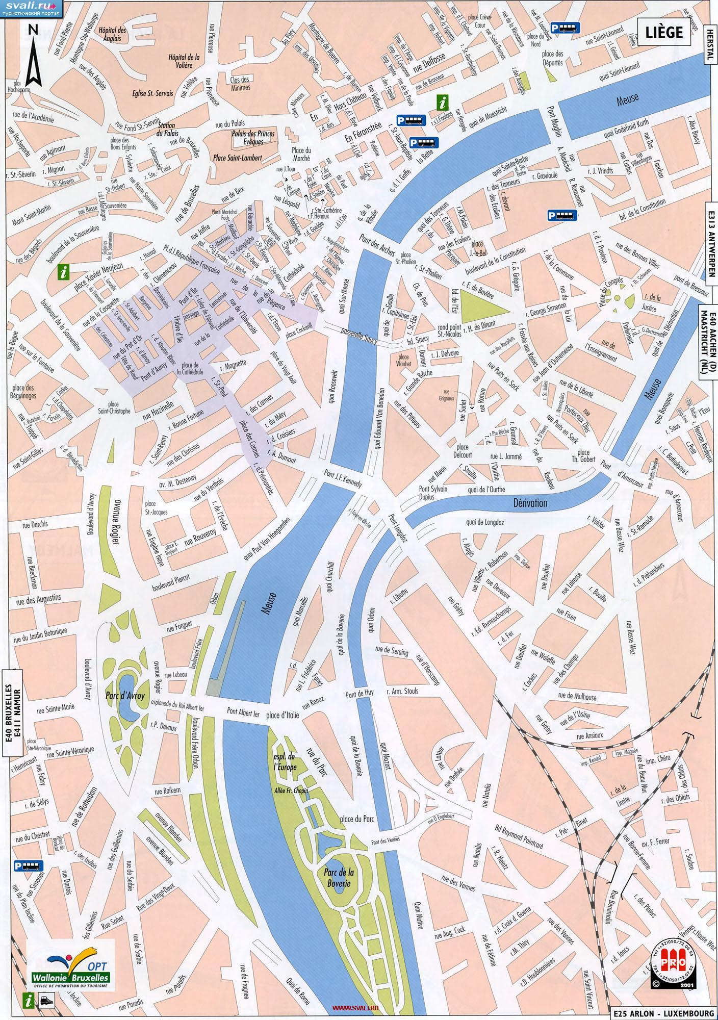 Подробная карта центра Льежа, Бельгия (фр.)