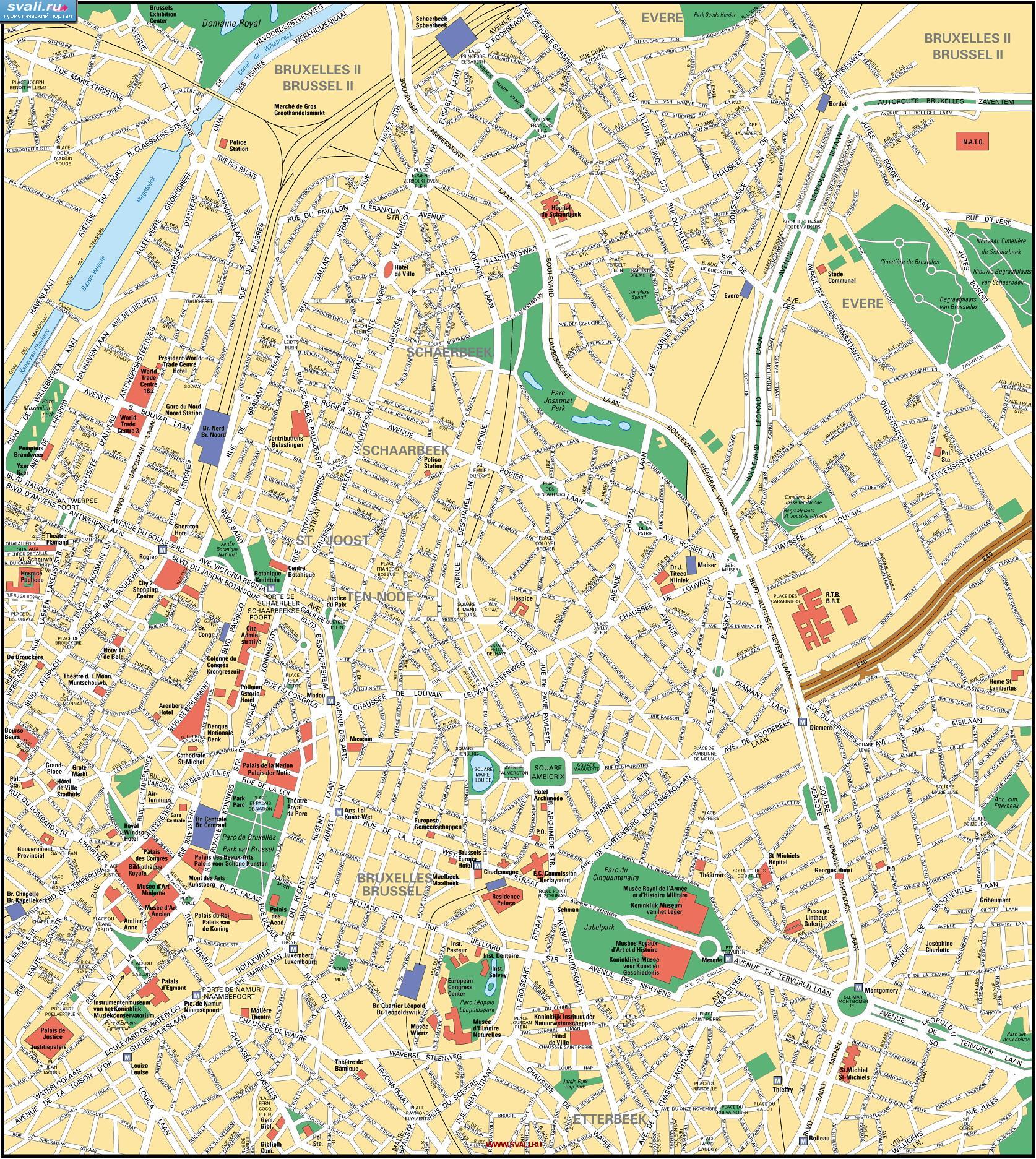 Туристическая карта центра Брюсселя, Бельгия (нем.)