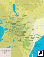 Карта Национальных парков и заповедников Кении (англ.)
