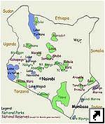 Карта Национальных парков и заповедников Кении (англ.)