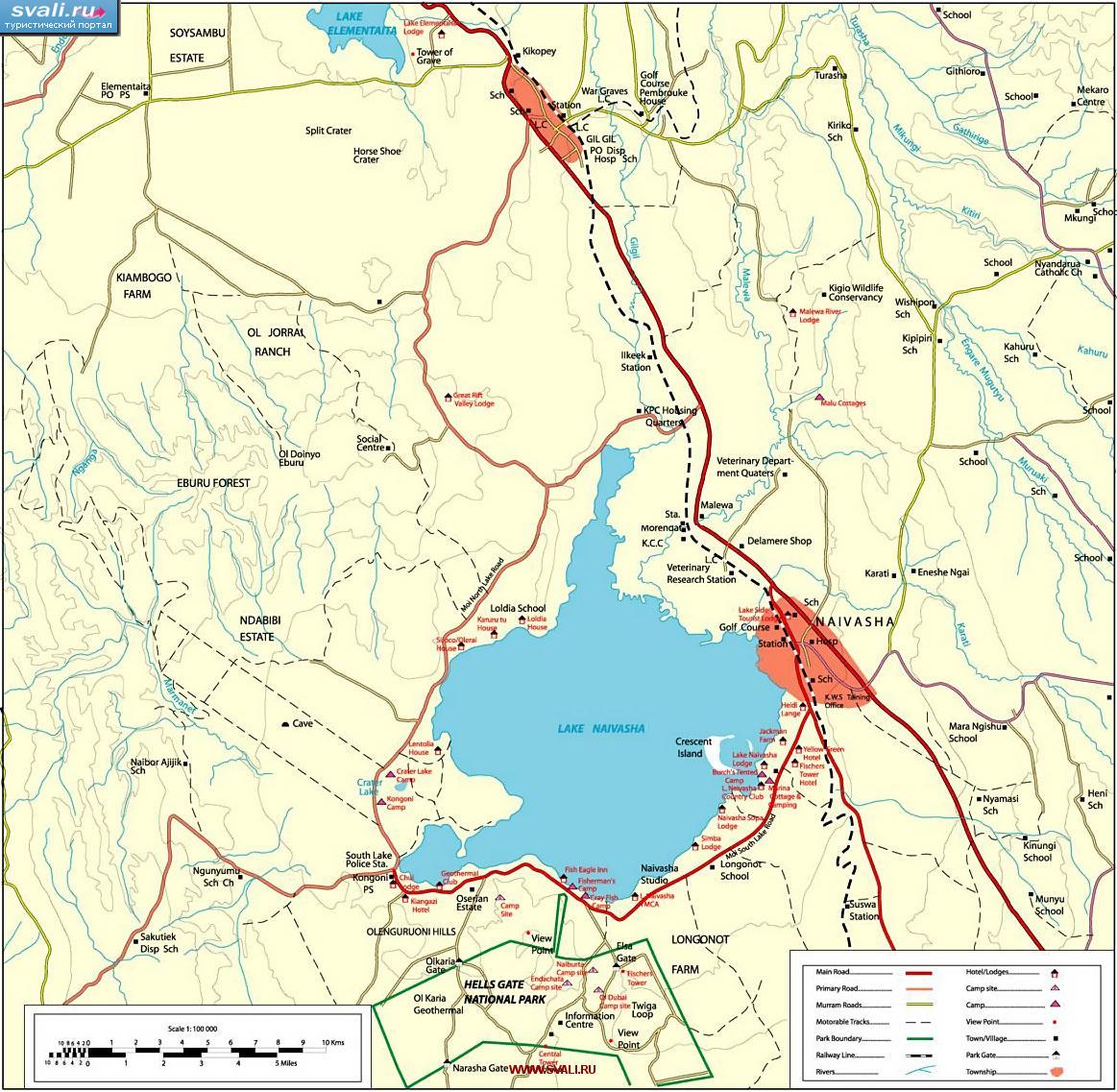 карты : Карта окресностей озера Наиваша (Naivasha), Кения (англ ...