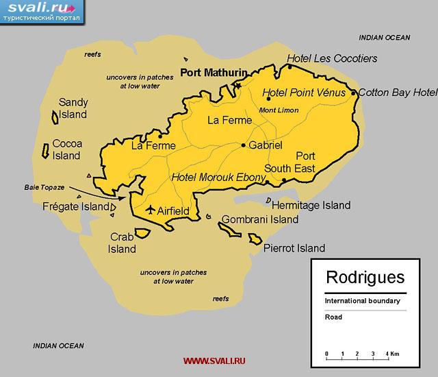 Карта острова Родригес (Rodrigues island), Маврикий (англ.)