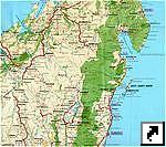 Подробная карта центра Мадагаскара с автодорогами,  остров Сент-Мари (Nosy Sainte Marie), Мандритсара (Mandritsara), Туамасина (Toamasina), Тсаратанана (Tsaratanana) (франц.)
