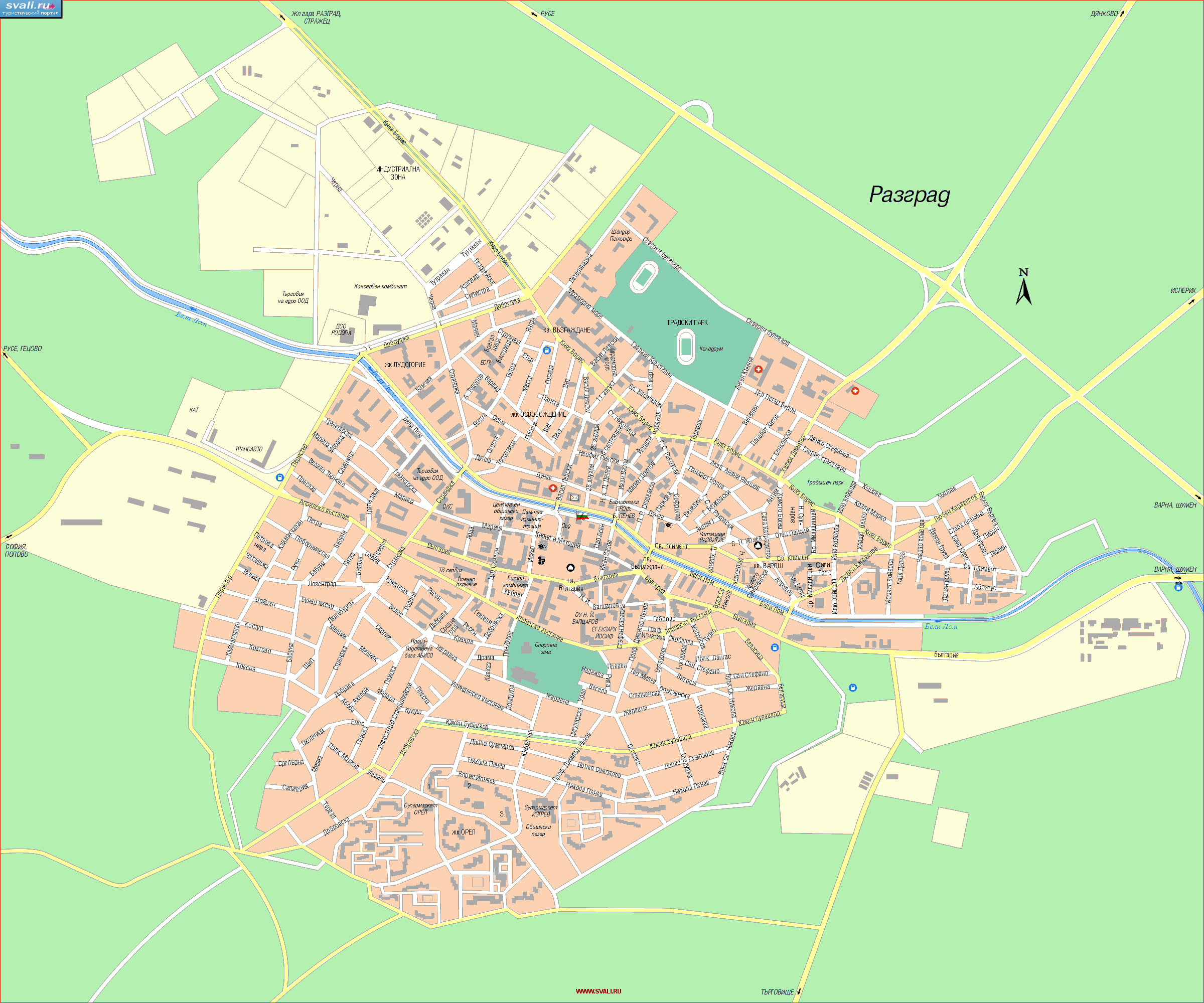 карты : Подробная карта Разграда, Болгария (бол.) | Болгария ...