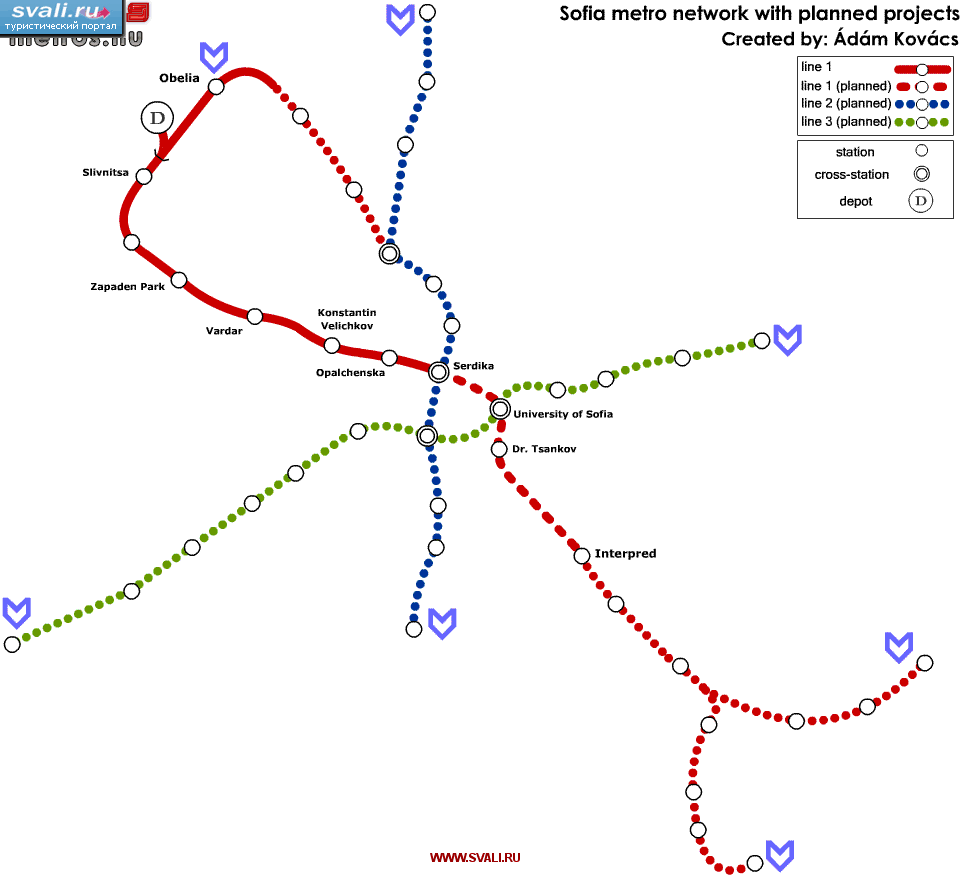 Схема метро города София, Болгария (англ.)