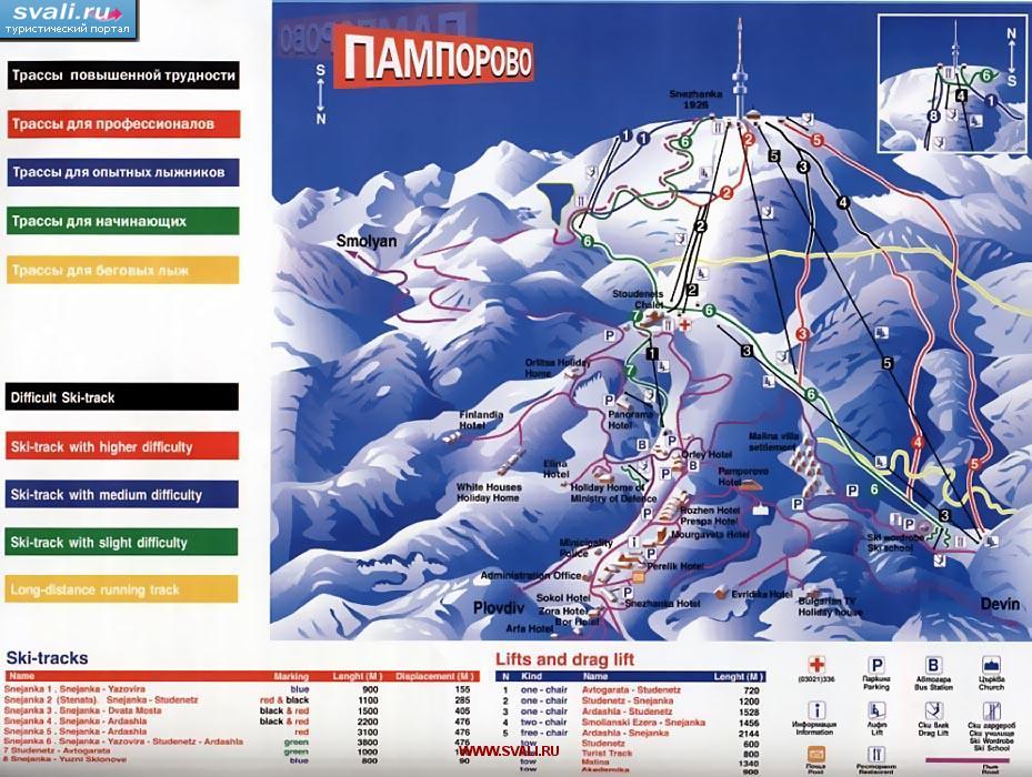 Схема горнолыжного курорта Пампорово, пик Снежанка, Болгария.