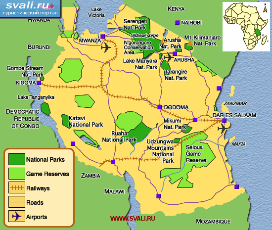 карты : Карта Танзании с указанием заповедников и национальных парков ...