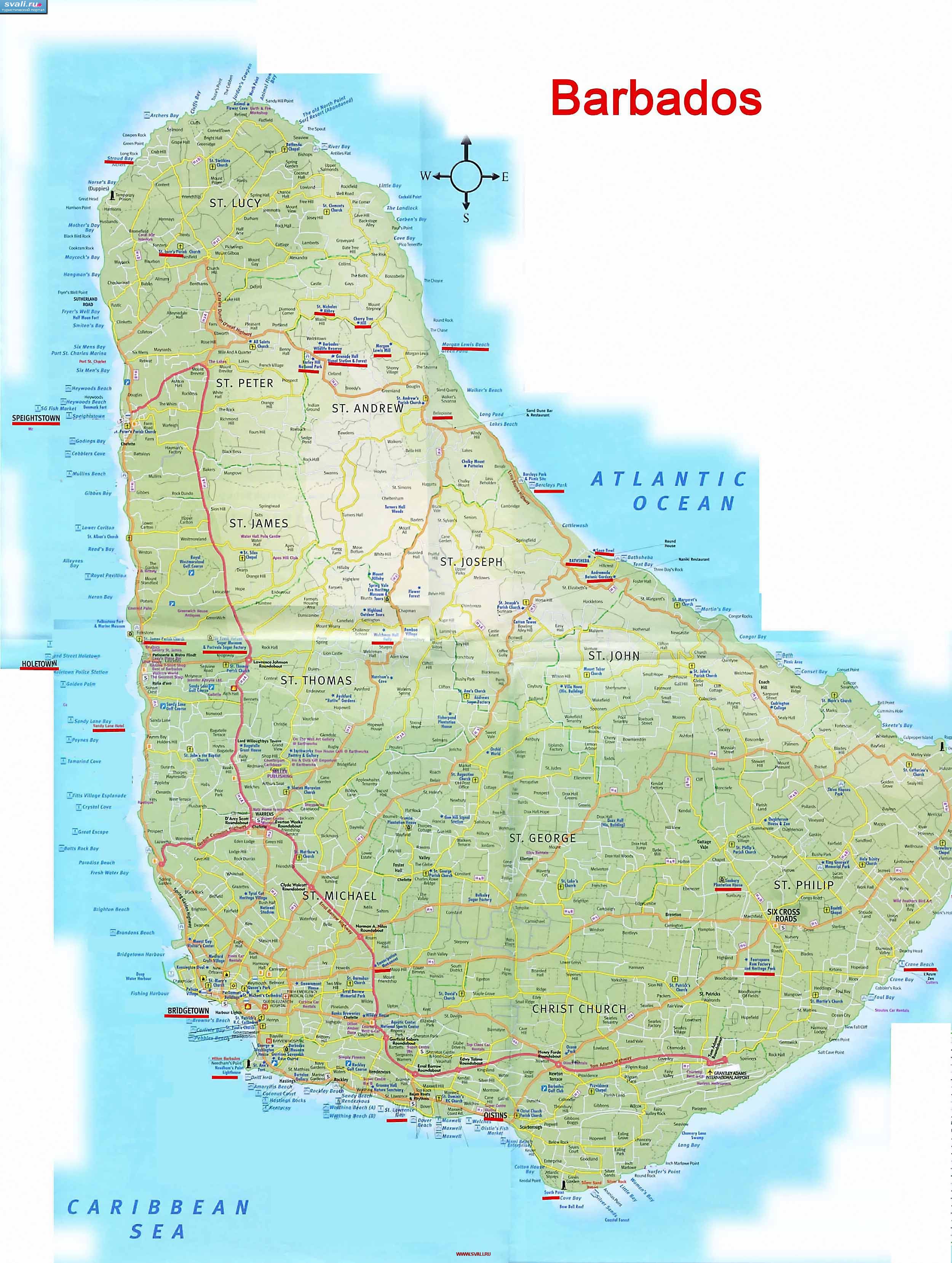 Большая подробная карта Барбадоса (англ.)