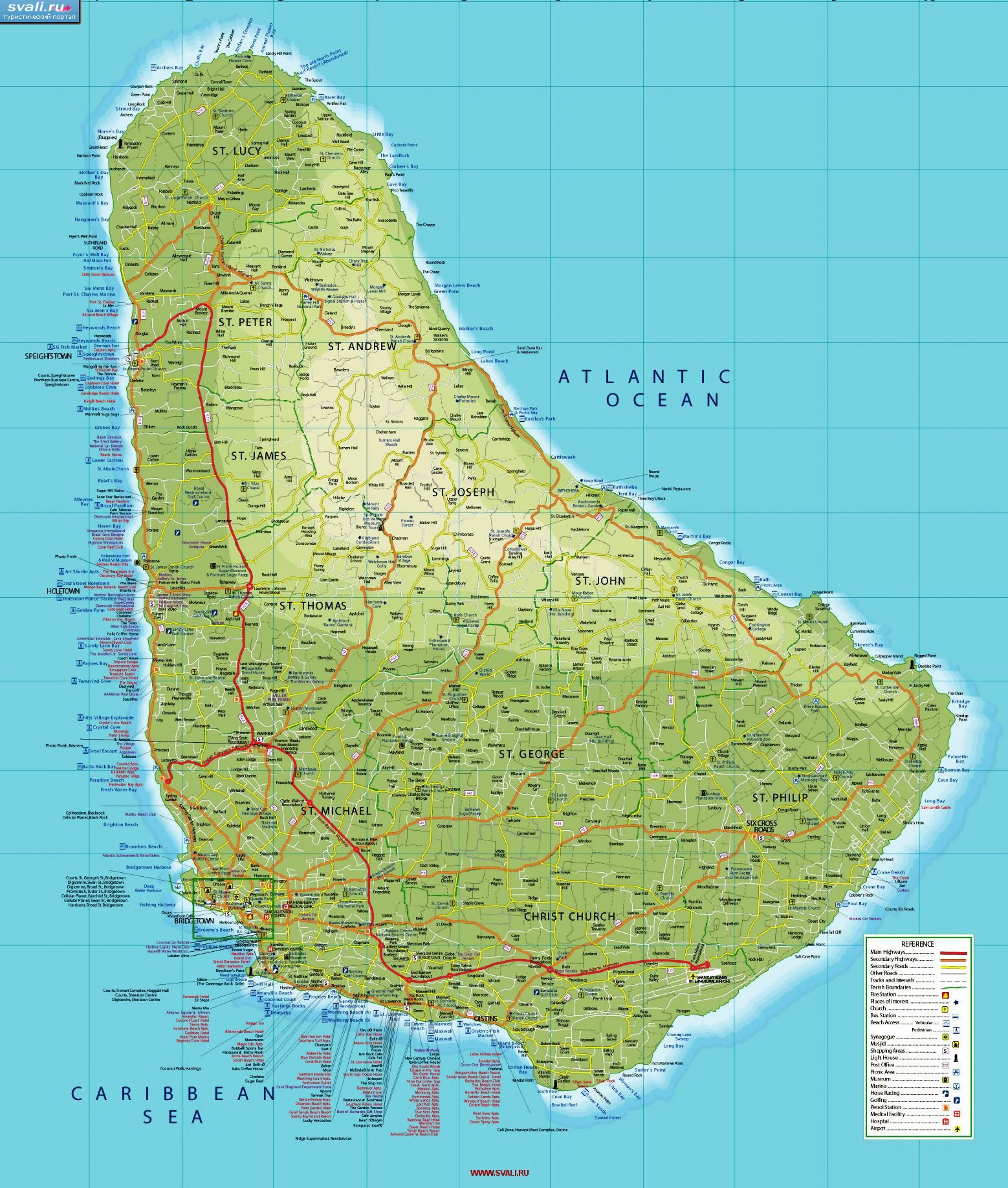 Подробная карта Барбадоса (англ.)