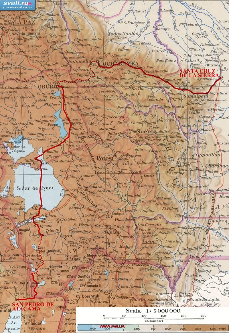 Подробная карта окрестностей Салар-де-Уюни (Salar de Uyuni), Боливия (исп.)