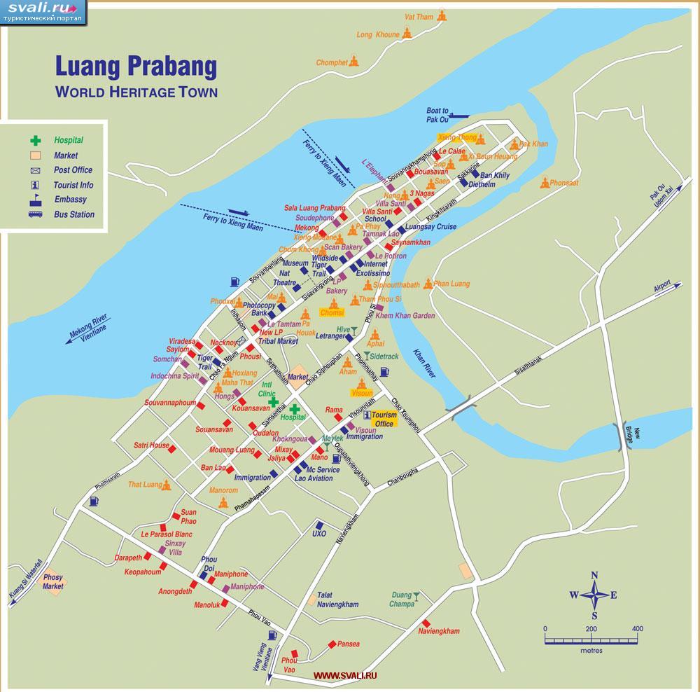 Туристическая карта Луанг Прабанга (Luang Prabang), Лаос (англ.)