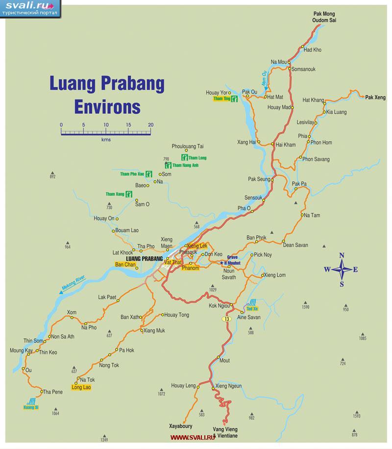 карты : Туристическая карта окрестностей Луанг Прабанга (Luang Prabang ...