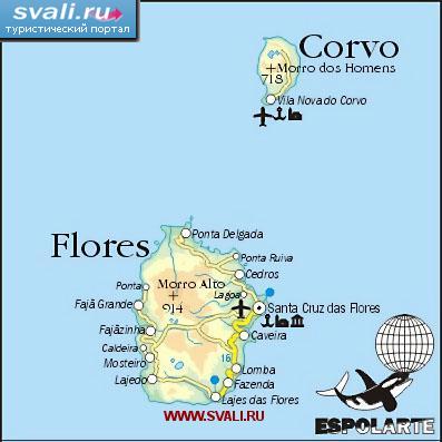 Карта островов Флориш (Flores) и Корву (Corvo). Азорские острова. (порт.)