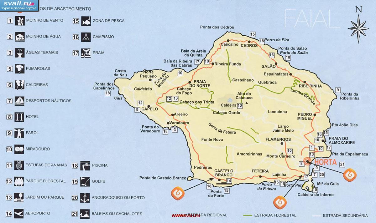 карты : Карта острова Фаял (Faial). Азорские острова. (порт ...