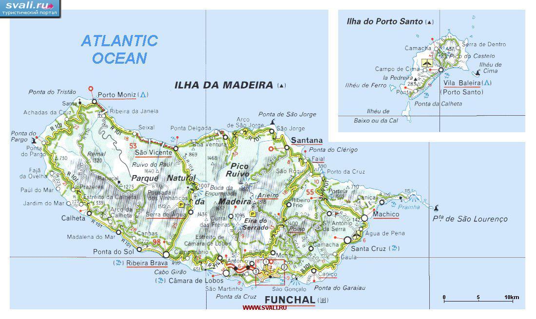 Карта островов Мадейра и Порту-Санту, Португалия (порт.)