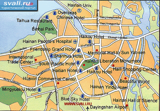 Карта города Хайкоу (Haikou), провинция Хайнань (Hainan), Китай (англ.)