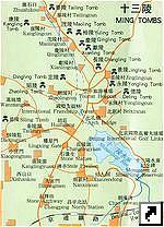 Карта гробниц императоров династии Мин (Ming Tombs), на северо-запад от Пекина, Китай (англ.) 