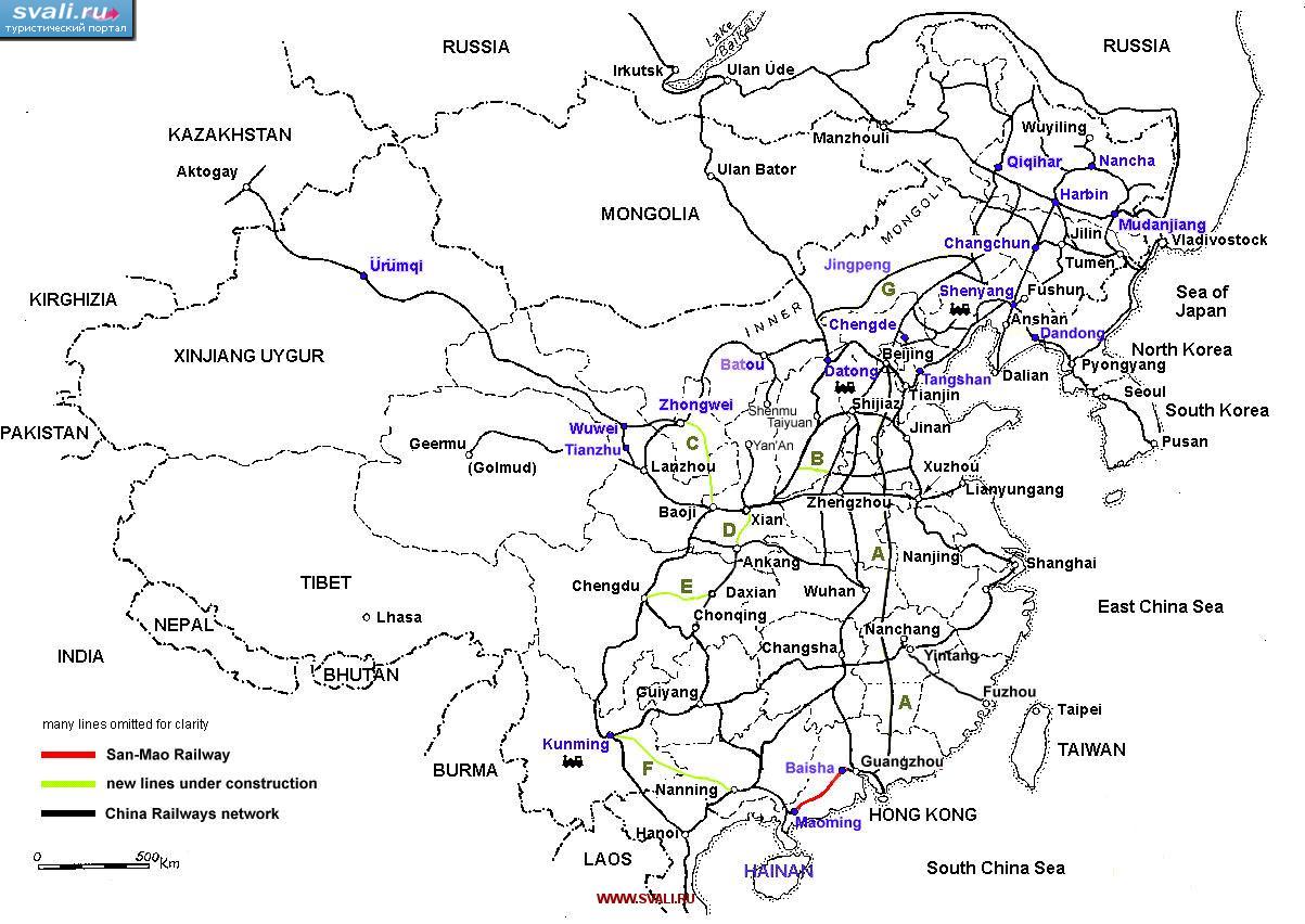 Карта железных дорог Китая (англ.)