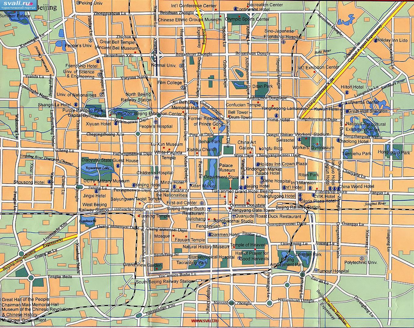 Карта центра Пекина, столицы Китая (англ.)