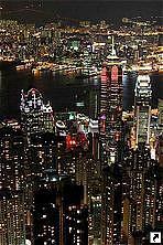 Вид с пика Виктория ночью, Гонконг, Китай.