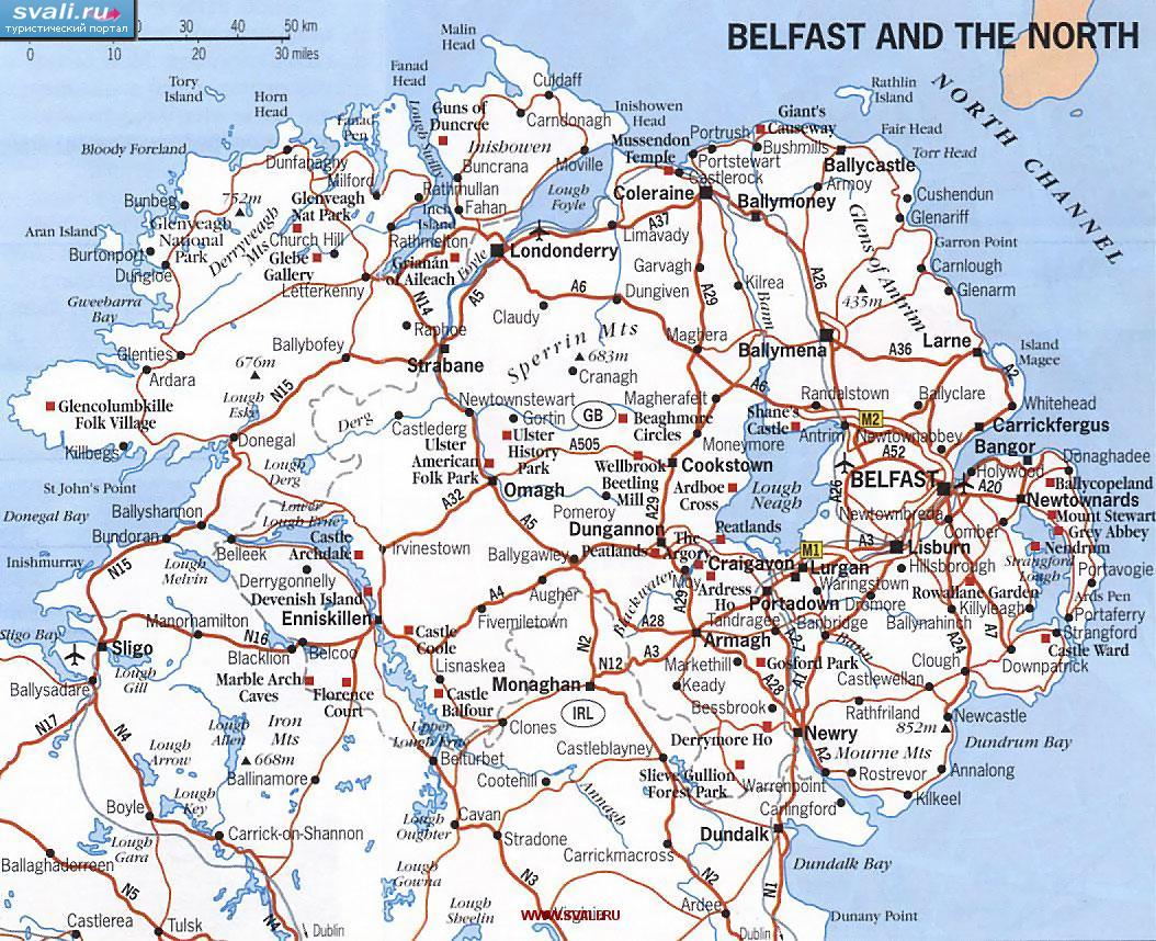 Карта Северной Ирландии, Великобритания (англ.)