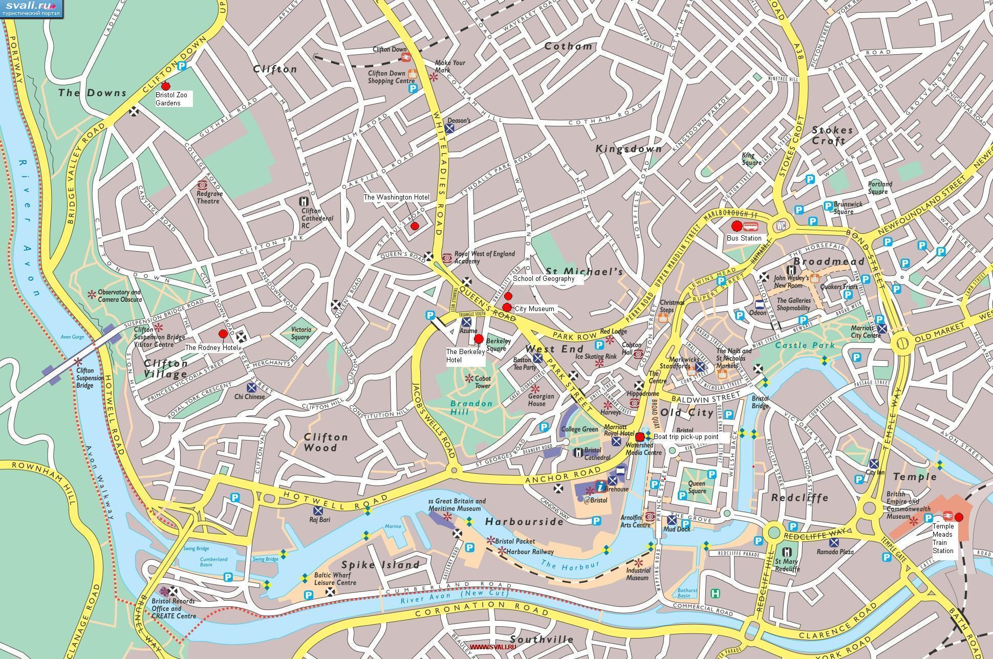Подробная карта центра Бристоля, Великобритания (англ.)