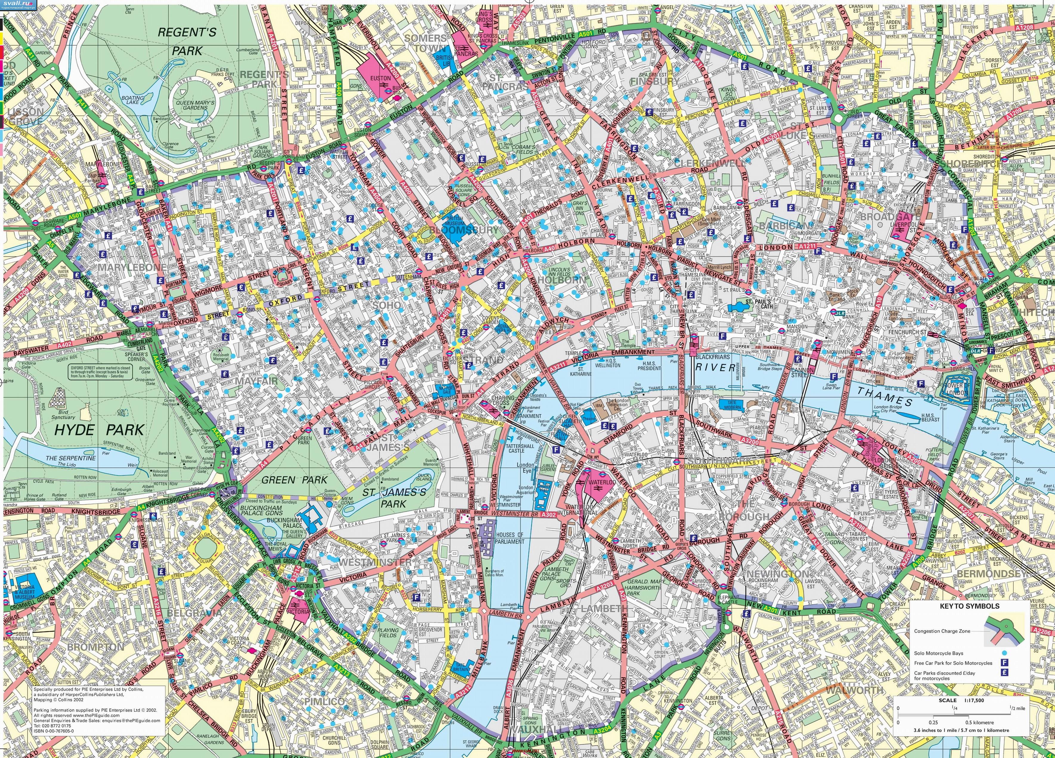 Великобритания. Подробная карта центра Лондона (англ.)