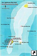 Карта мест для дайвинга атолла Лайтхаус (Lighthouse, Большая Голубая Дыра), Белиз.