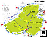 Туристическая карта острова Косрае (Kosrae) с местами для дайвинга, Федеративные Штаты Микронезии (англ.)