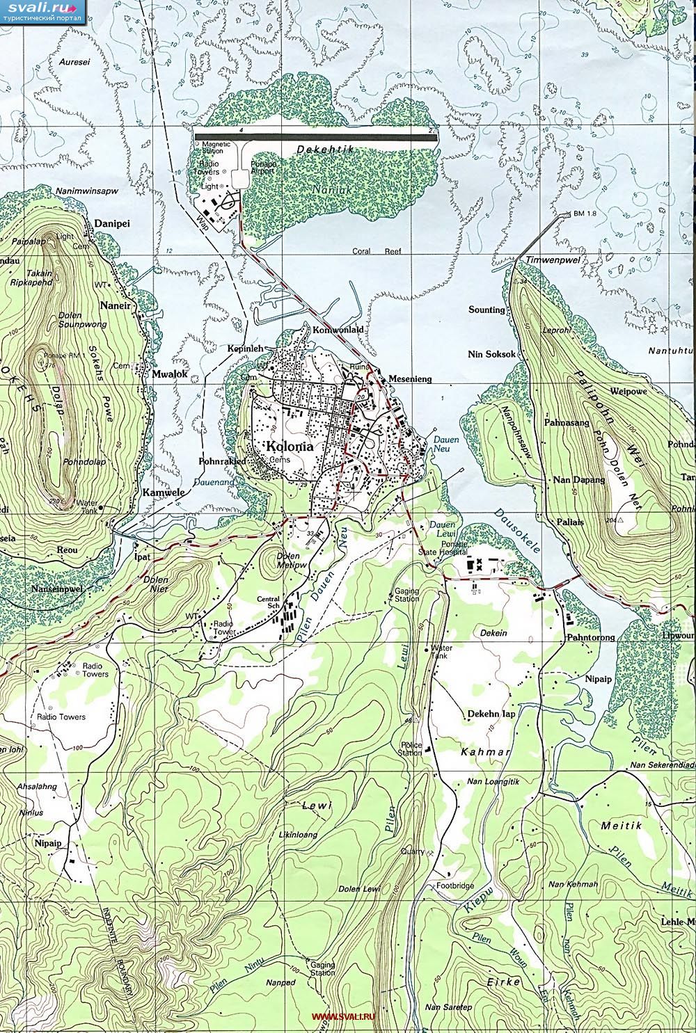 Топографическая карта окресностей города Колониа, остров Понпеи, Федеративные Штаты Микронезии (англ.)