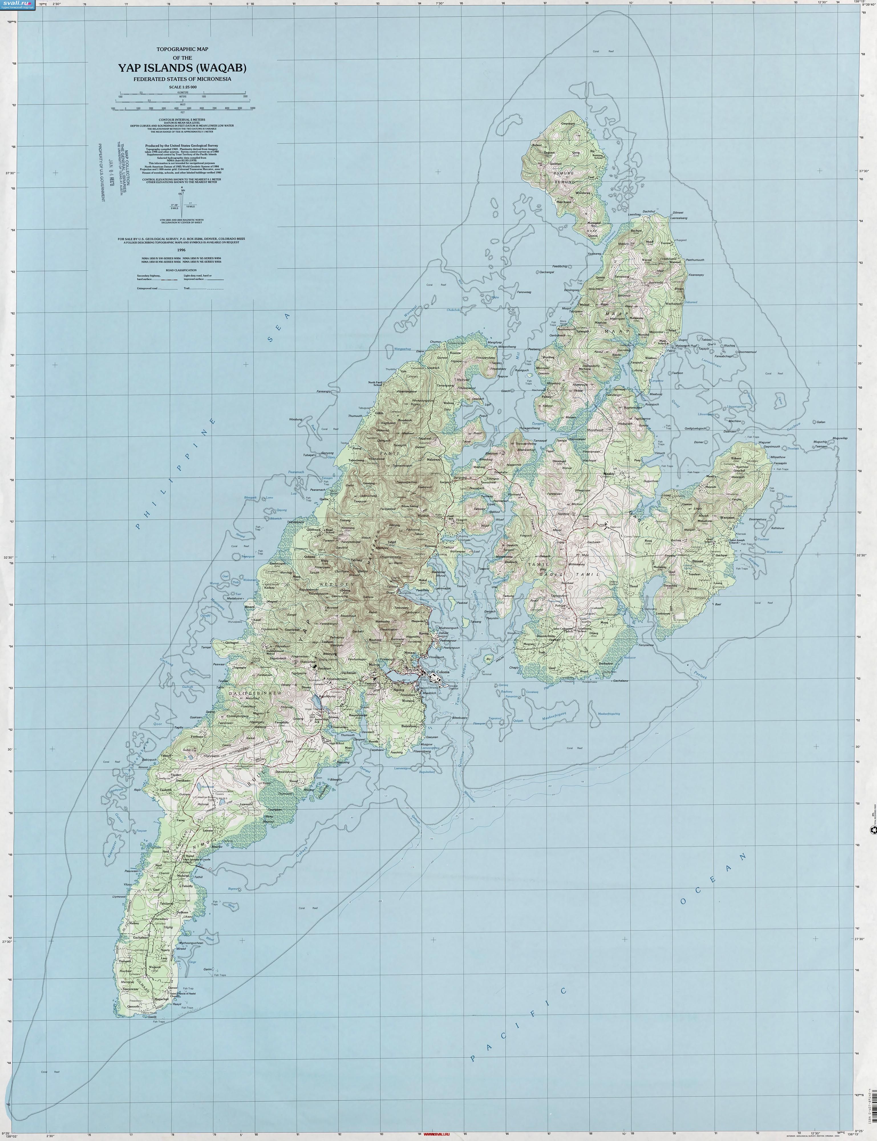 Топографическая карта острова Яп (Yap), Федеративные Штаты Микронезии (англ.)