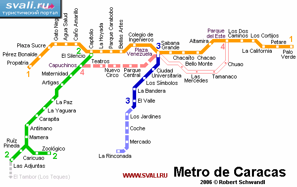 Схема метро Каракаса, Венесуэла. (исп.)