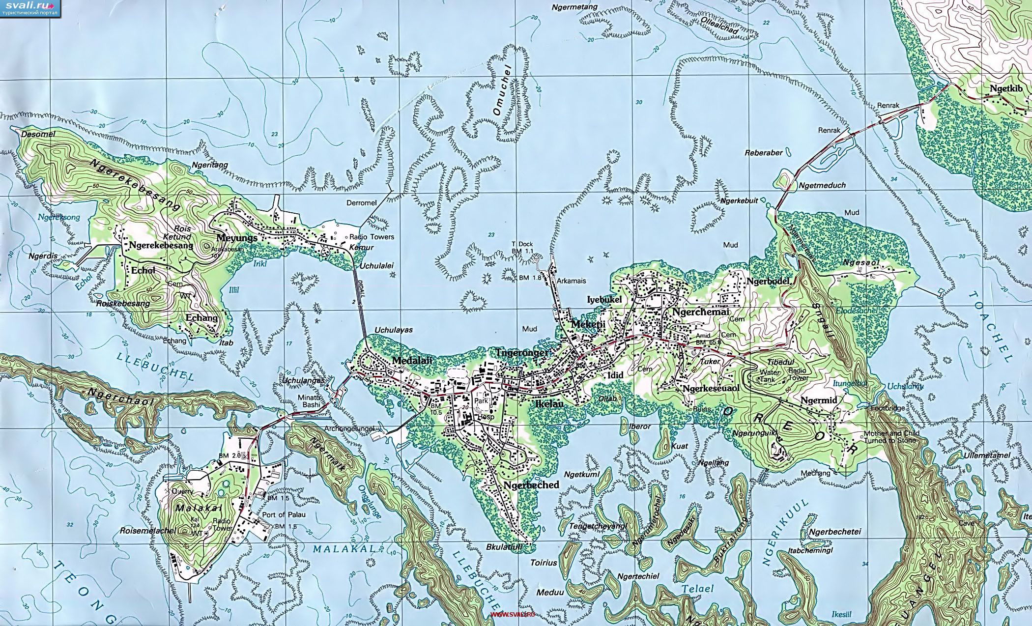 карты : Топографическая карта Корора (Koror), Палау. | Палау ...