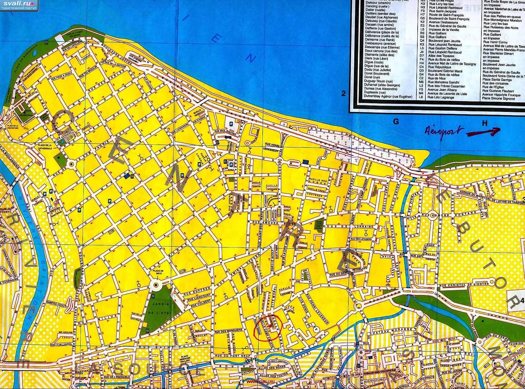 Карта центра Сен-Дени (Saint-Denis), остров Реюньон (франц.)