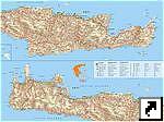 Подробная туристическая карта острова Крит с автодорогами, Греция (англ.)