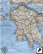 Подробная карта полуострова Пелопоннес, Греция (гр.)